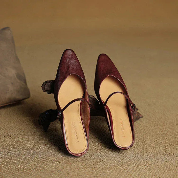 Kirelyn | Damskie Baleriny Slingback ze Szpiczastym Noskiem, Smukłym Paskiem i Niskim Obcasem
