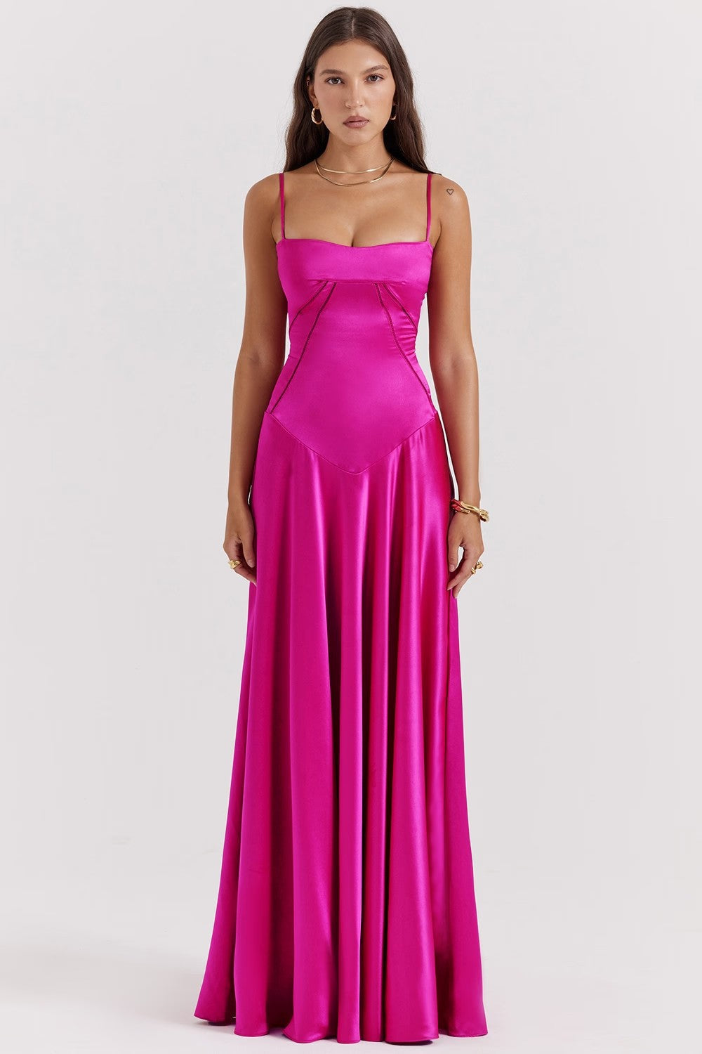 Women's Floral Dress with Thin Straps and Sweetheart Neckline | Maxi