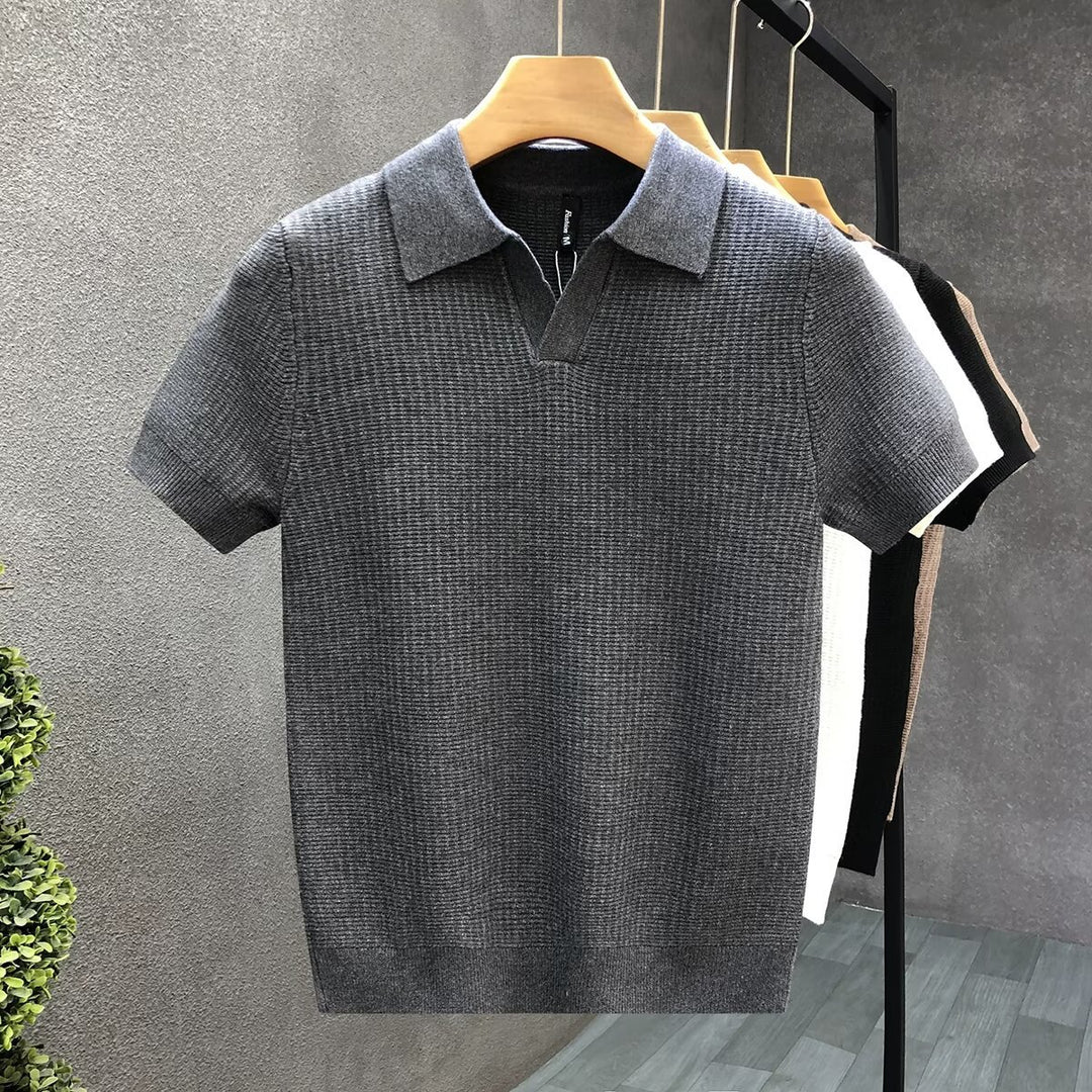 Men's Short Sleeve Collar Knit Texture Polo Shirt | Button Closure