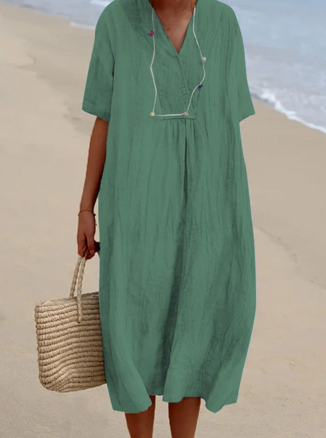 Magdalena | Women’s Summer Midi Dress with a V-Neckline and Loose Fit