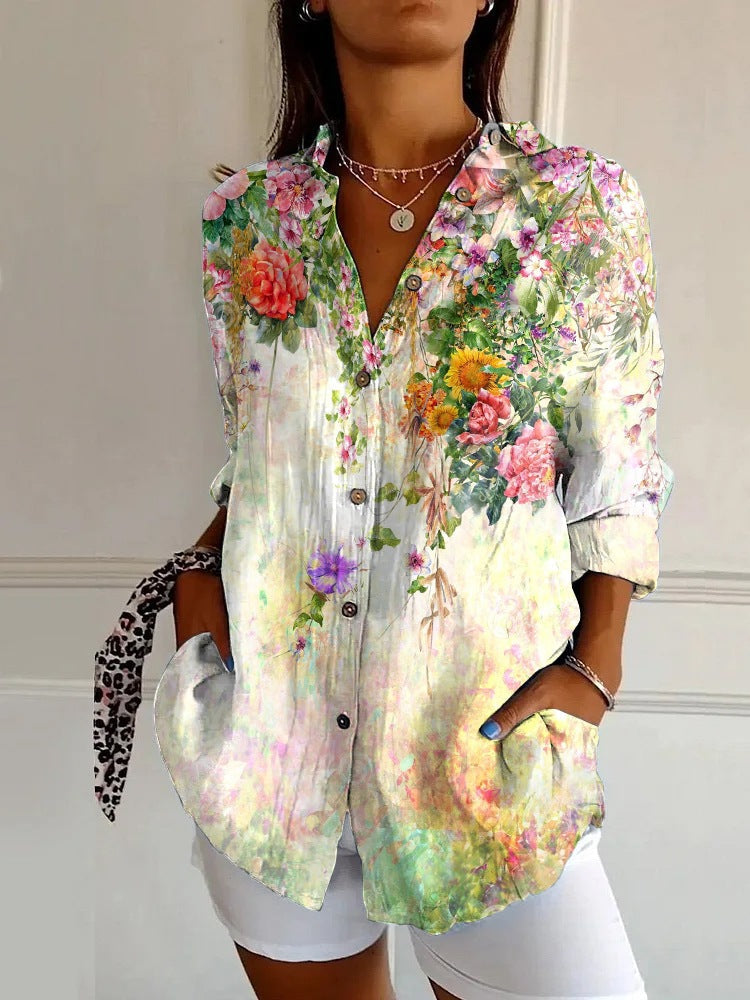 Katarzyna | Women's Blouse with Geometric Pattern and Long Sleeves
