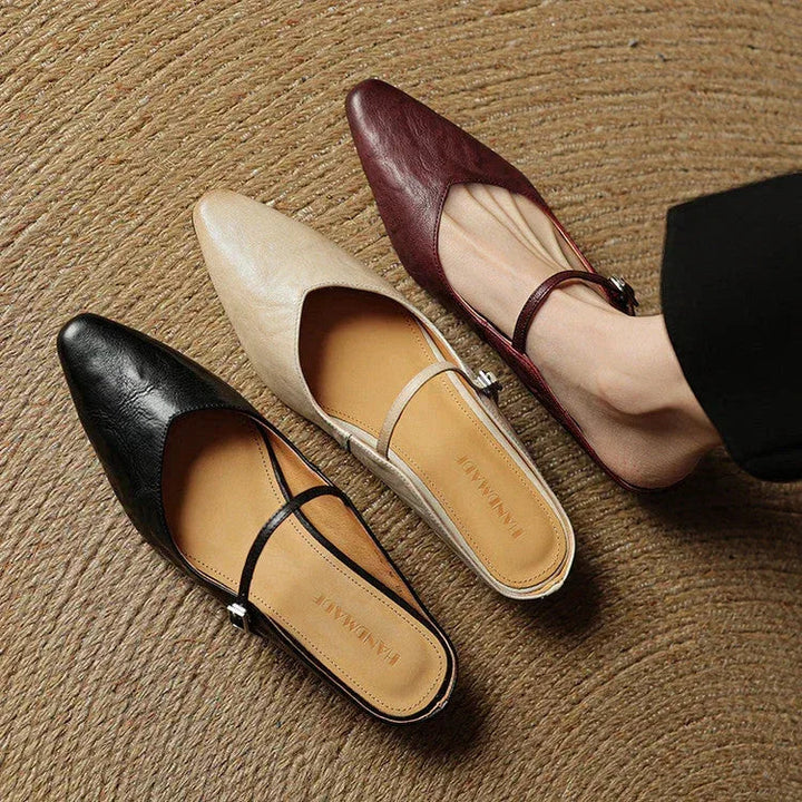 Kirelyn | Damskie Baleriny Slingback ze Szpiczastym Noskiem, Smukłym Paskiem i Niskim Obcasem