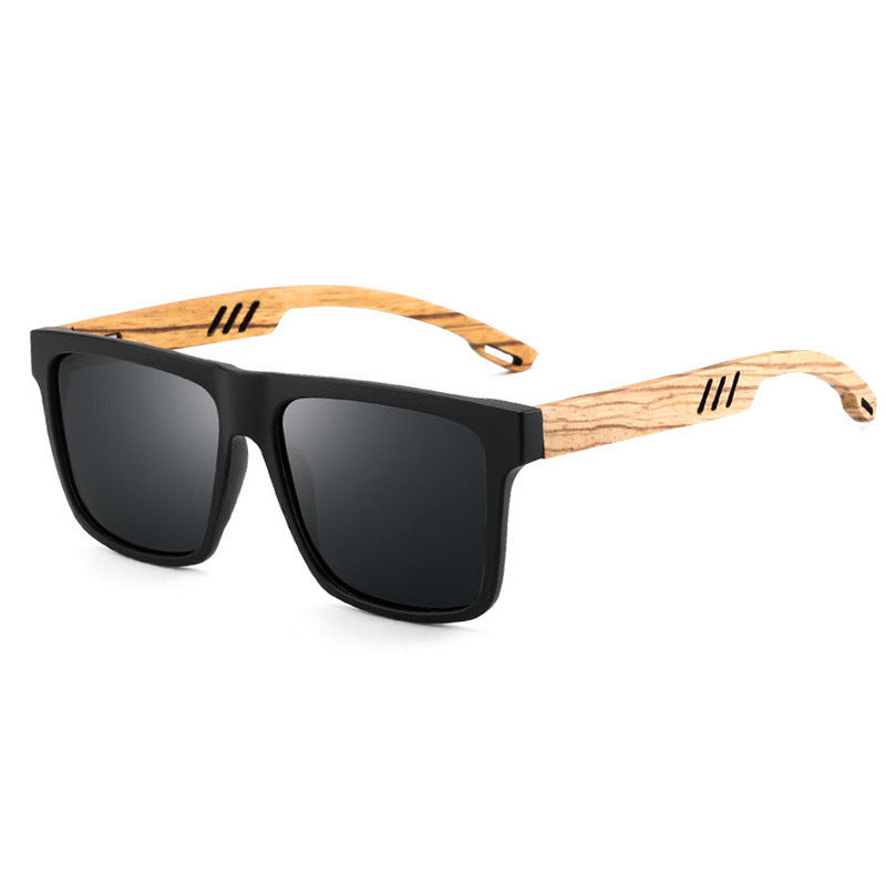Męskie Okulary Przeciwsłoneczne | Prostokątna Oprawka | Drewniany Styl Zauszników | Casual Outdoor