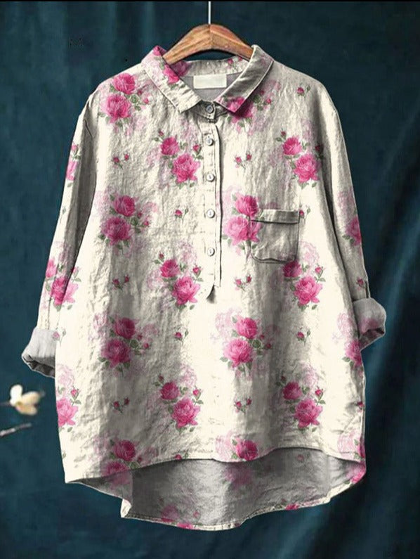 Alicja | Women's Vintage Floral-Patterned Blouse with Buttons