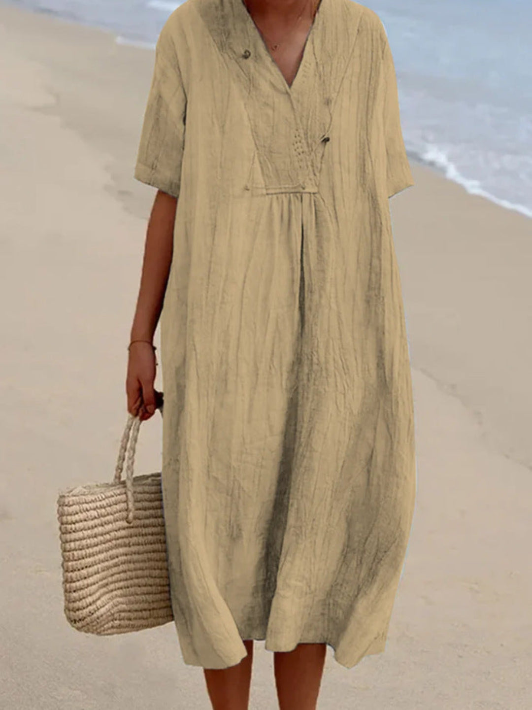 Magdalena | Women’s Summer Midi Dress with a V-Neckline and Loose Fit
