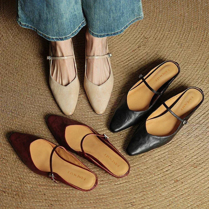 Kirelyn | Damskie Baleriny Slingback ze Szpiczastym Noskiem, Smukłym Paskiem i Niskim Obcasem