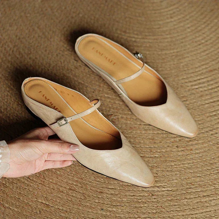 Kirelyn | Damskie Baleriny Slingback ze Szpiczastym Noskiem, Smukłym Paskiem i Niskim Obcasem