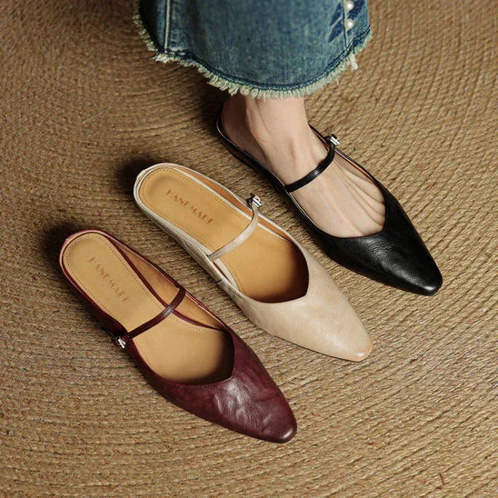Kirelyn | Damskie Baleriny Slingback ze Szpiczastym Noskiem, Smukłym Paskiem i Niskim Obcasem