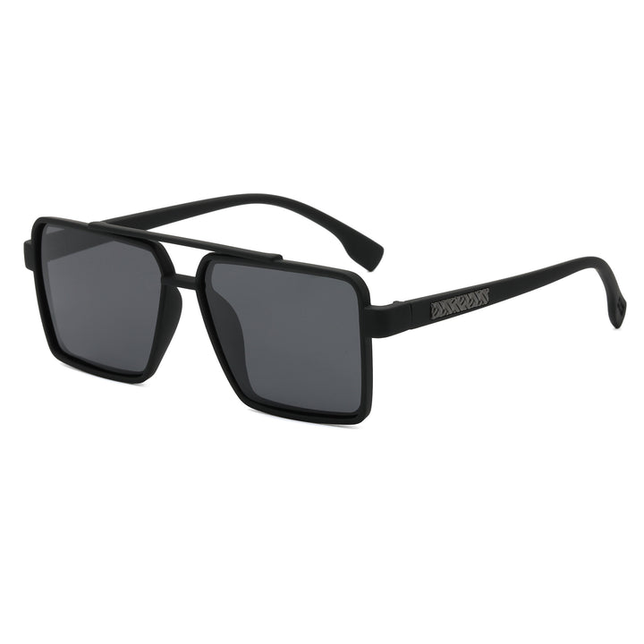 Men's Square Double Bridge Full Frame Sunglasses | Green Lenses