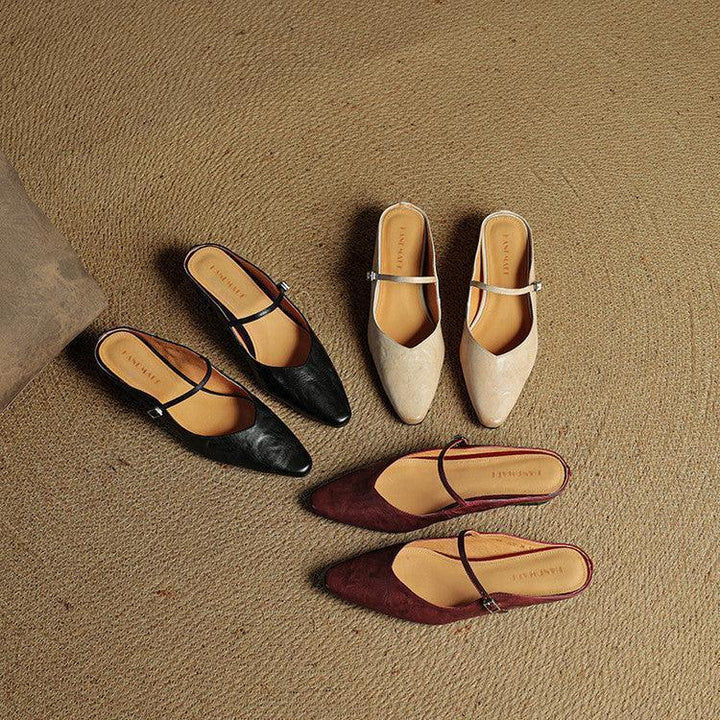 Kirelyn | Damskie Baleriny Slingback ze Szpiczastym Noskiem, Smukłym Paskiem i Niskim Obcasem