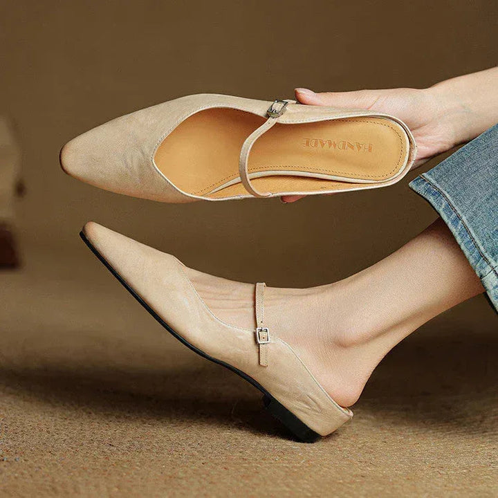 Kirelyn | Damskie Baleriny Slingback ze Szpiczastym Noskiem, Smukłym Paskiem i Niskim Obcasem