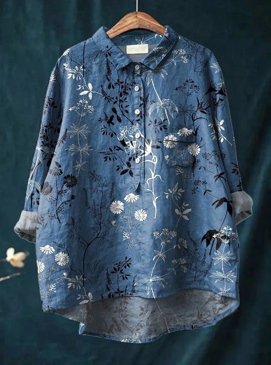 Alicja | Women's Vintage Floral-Patterned Blouse with Buttons