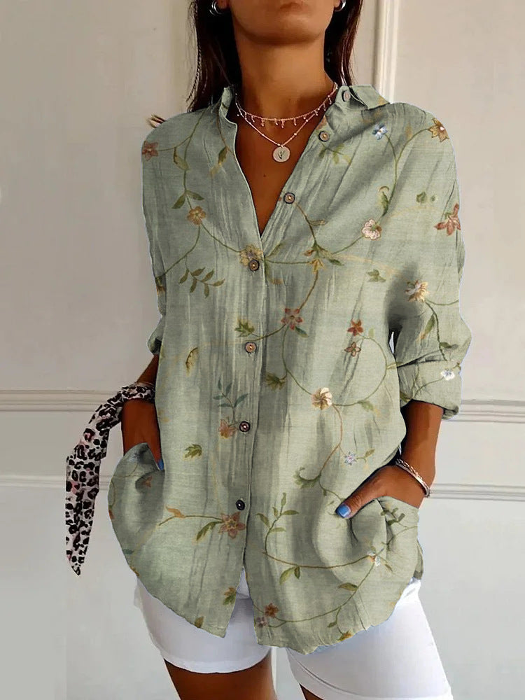 Katarzyna | Women's Blouse with Geometric Pattern and Long Sleeves