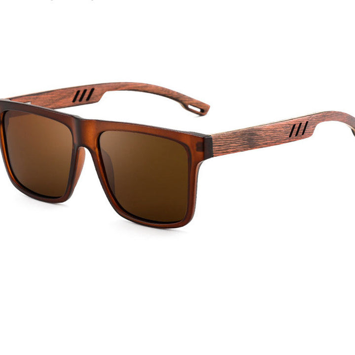 Męskie Okulary Przeciwsłoneczne | Prostokątna Oprawka | Drewniany Styl Zauszników | Casual Outdoor