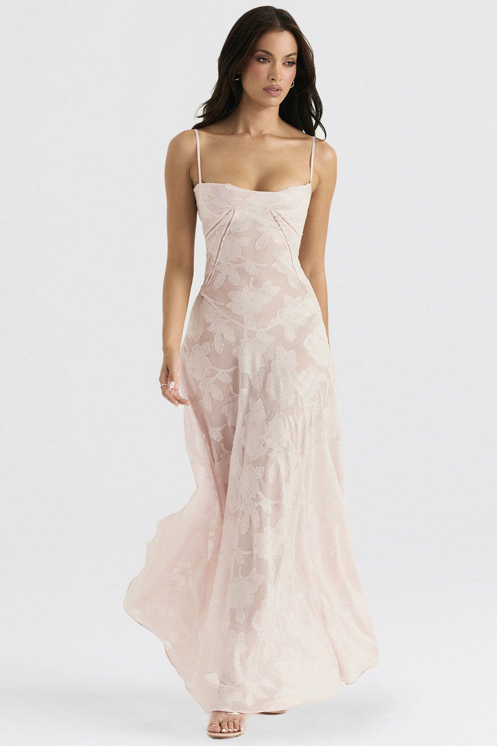 Women's Floral Dress with Thin Straps and Sweetheart Neckline | Maxi