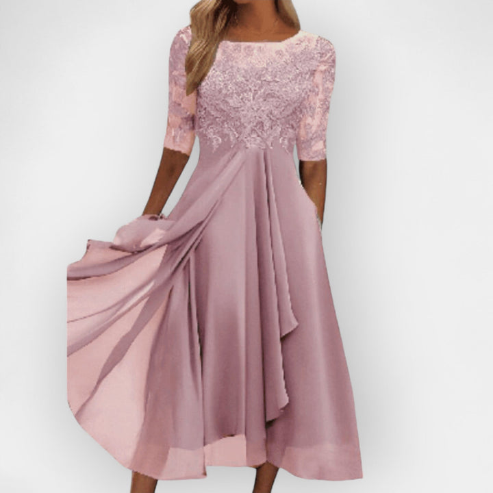 Zofia | Women's Midi Dress with Lace Trim and Flared Silhouette