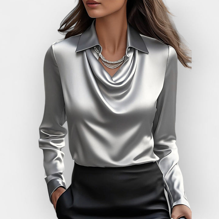 Emilia | Women's satin blouse with a draped neckline