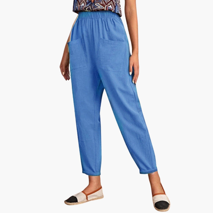 Women's Tapered Pants Elastic Waist Side Pockets Loose Fit | Casual