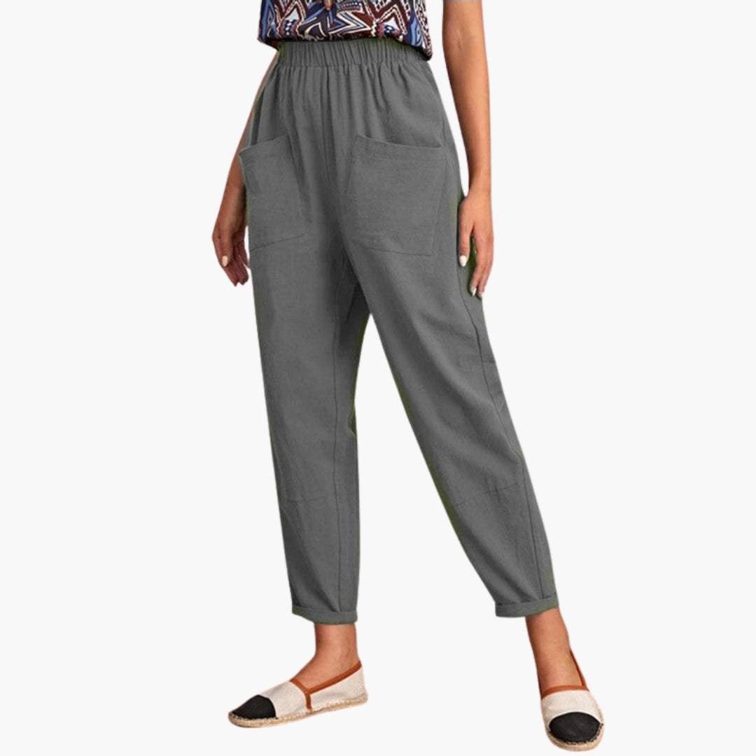 Women's Tapered Pants Elastic Waist Side Pockets Loose Fit | Casual