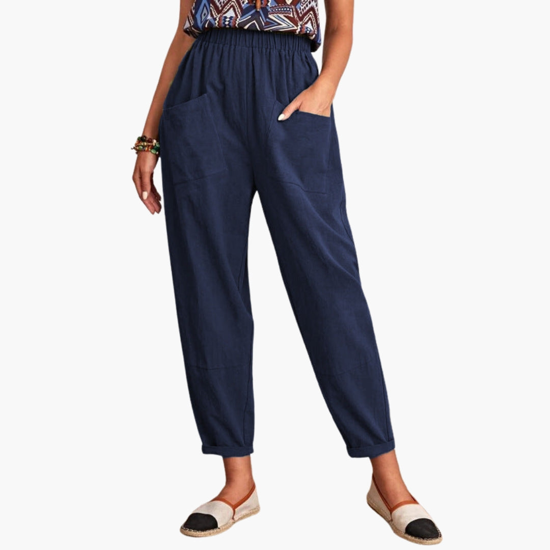 Women's Tapered Pants Elastic Waist Side Pockets Loose Fit | Casual