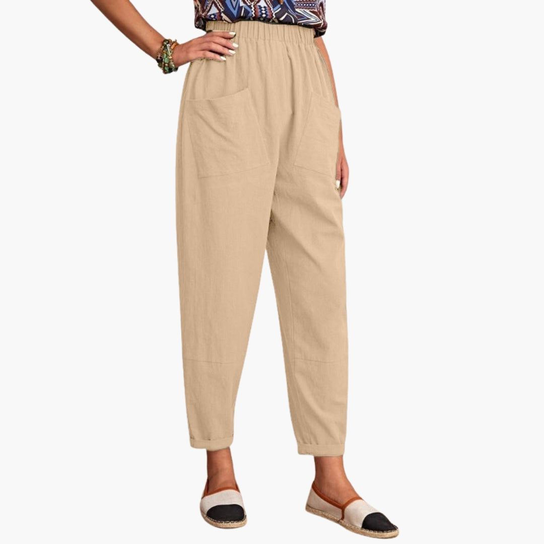 Women's Tapered Pants Elastic Waist Side Pockets Loose Fit | Casual