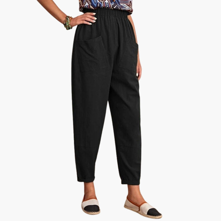 Women's Tapered Pants Elastic Waist Side Pockets Loose Fit | Casual