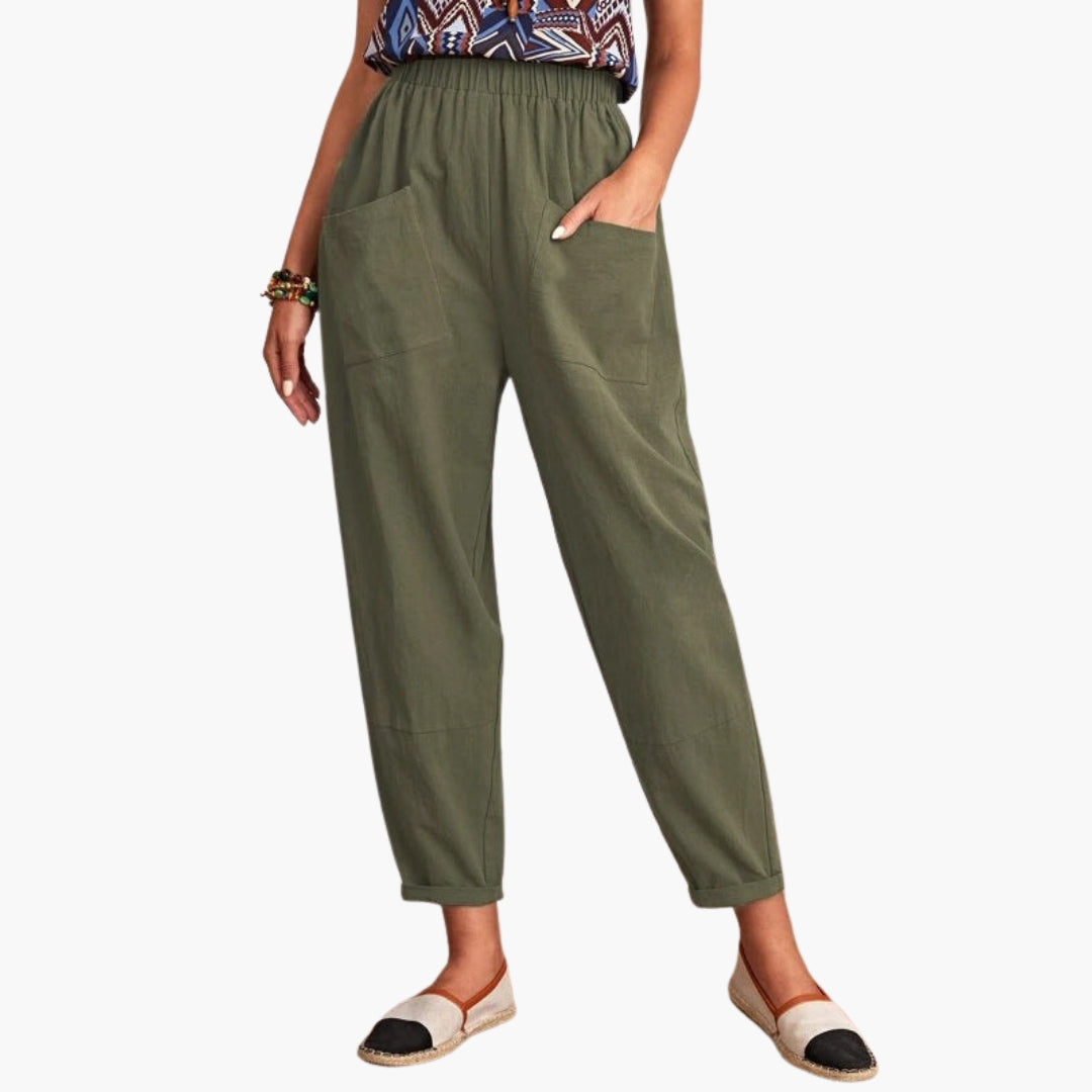 Women's Tapered Pants Elastic Waist Side Pockets Loose Fit | Casual