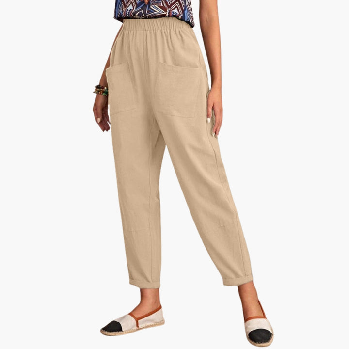 Women's Tapered Pants Elastic Waist Side Pockets Loose Fit | Casual