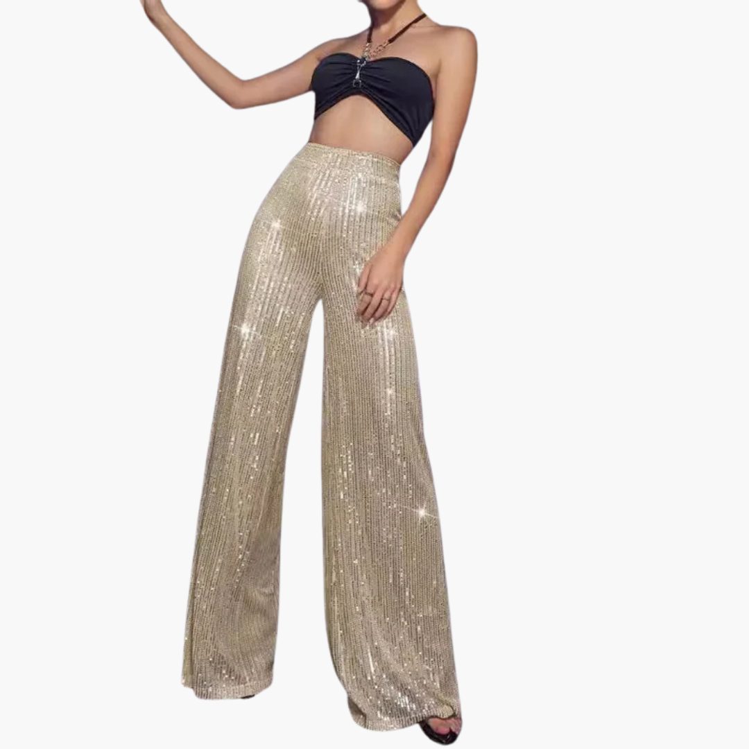 Damskie Spodnie | Spodnie z Wysokim Stanem i Szerokimi Nogawkami | Ozdobne Detale | Elegancki Styl Okazjonalny
