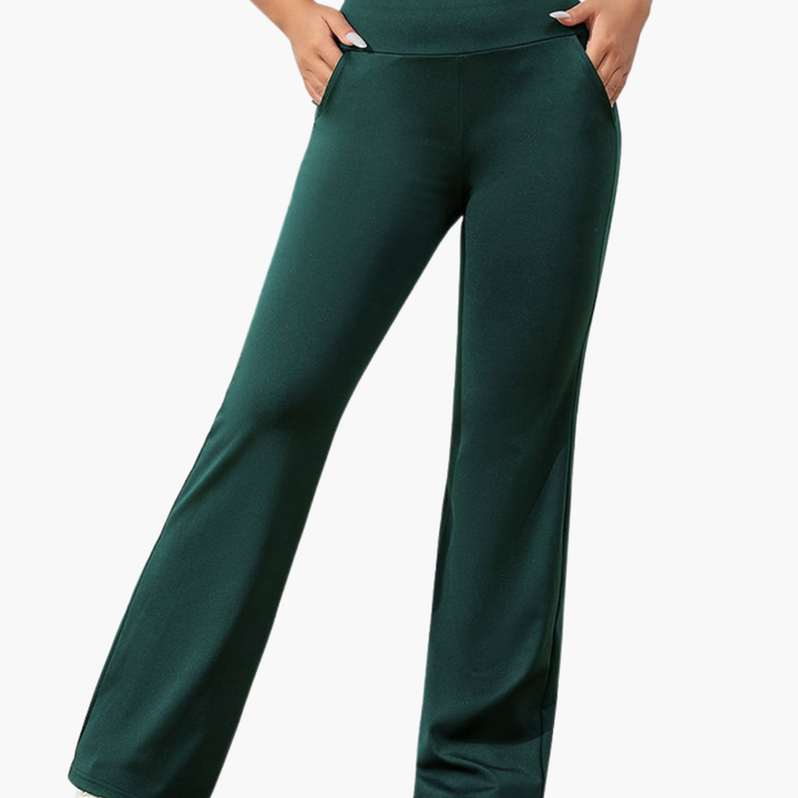 Women's Stretch Flared Pants | Elastic Waistband and Side Pockets | Versatile Casual Style
