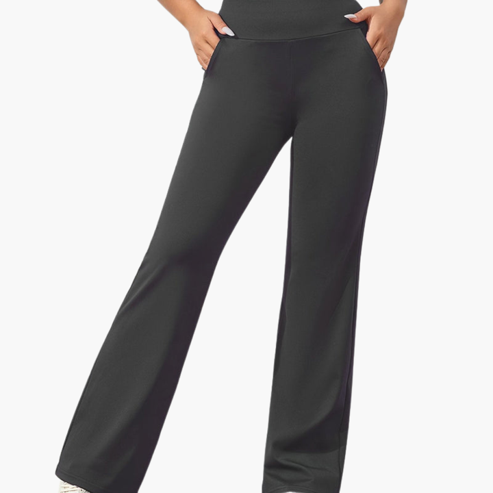 Women's Stretch Flared Pants | Elastic Waistband and Side Pockets | Versatile Casual Style