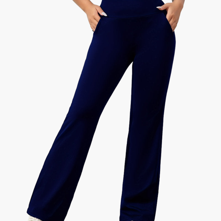 Women's Stretch Flared Pants | Elastic Waistband and Side Pockets | Versatile Casual Style