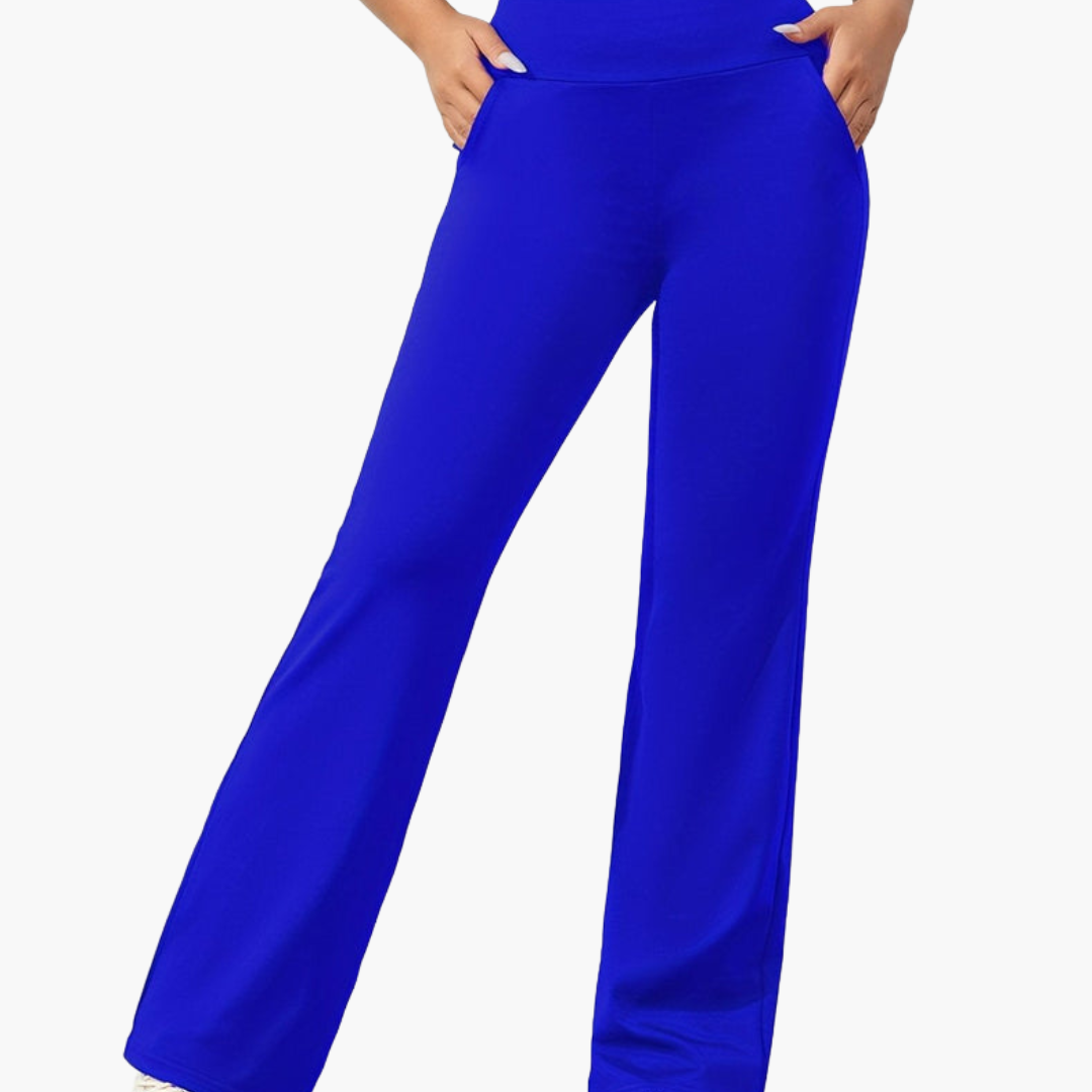 Women's Stretch Flared Pants | Elastic Waistband and Side Pockets | Versatile Casual Style