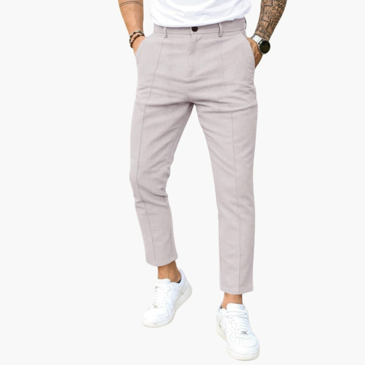 Męskie Spodnie Zwężane do Kostki | Dopasowany Krój i Przeszycie z Przodu | Styl Smart Casual
