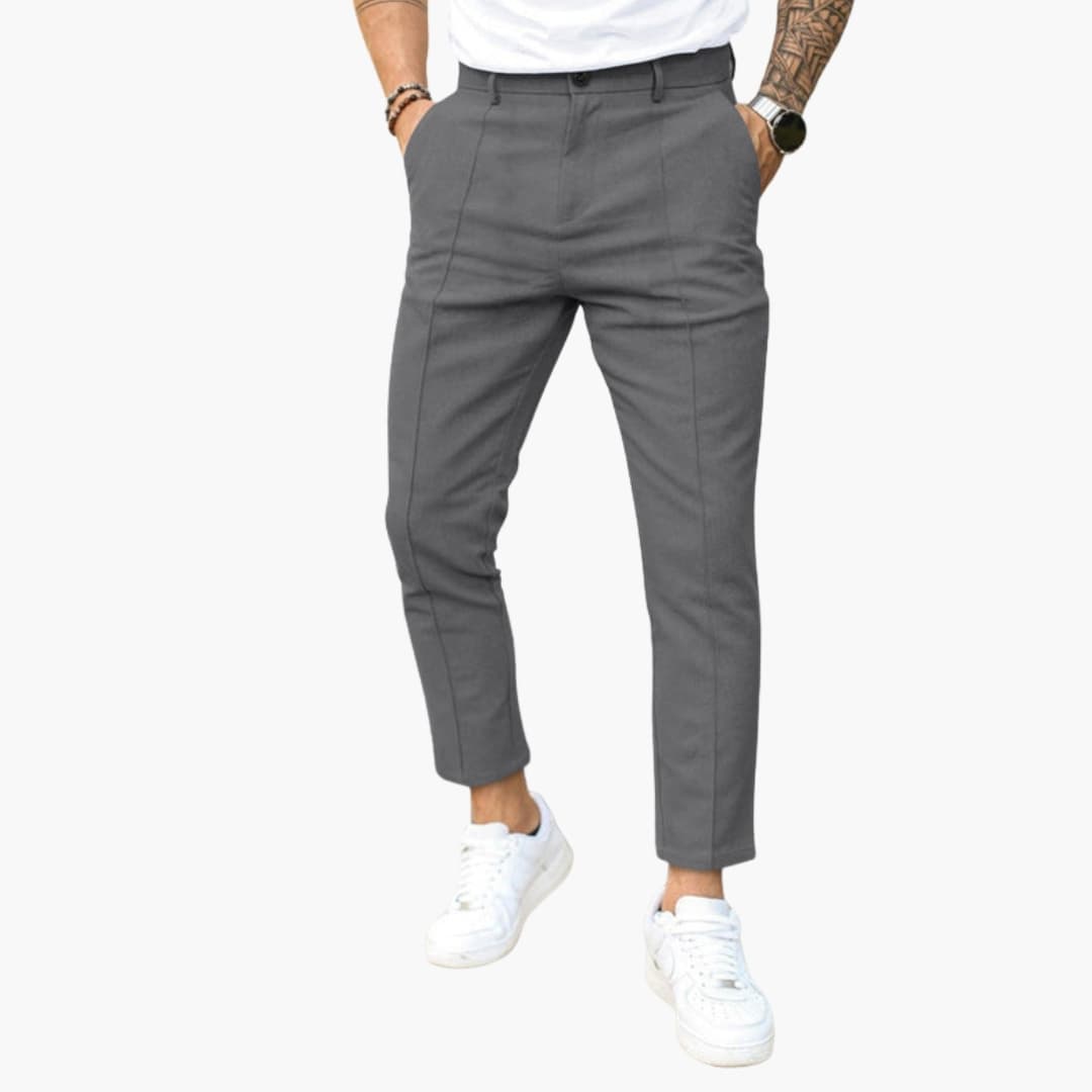 Męskie Spodnie Zwężane do Kostki | Dopasowany Krój i Przeszycie z Przodu | Styl Smart Casual