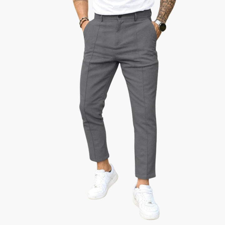 Męskie Spodnie Zwężane do Kostki | Dopasowany Krój i Przeszycie z Przodu | Styl Smart Casual