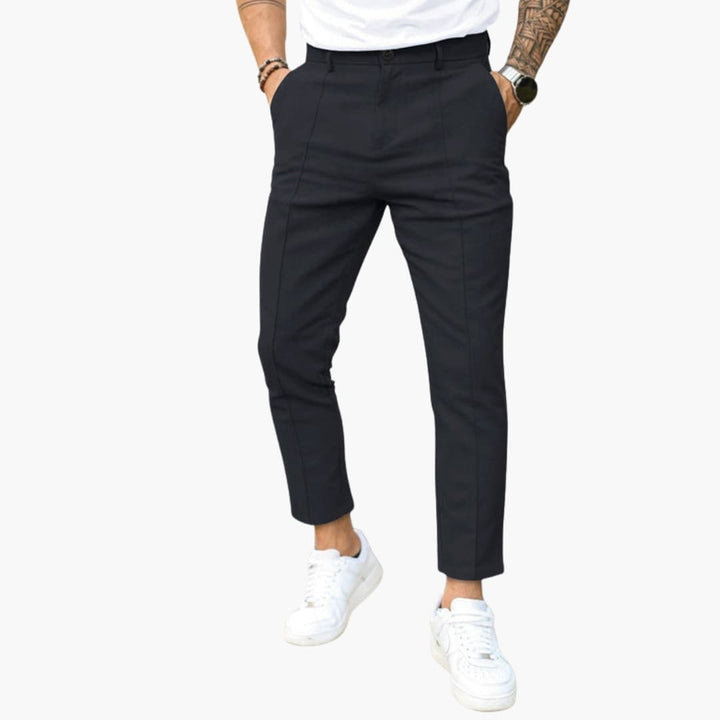 Męskie Spodnie Zwężane do Kostki | Dopasowany Krój i Przeszycie z Przodu | Styl Smart Casual
