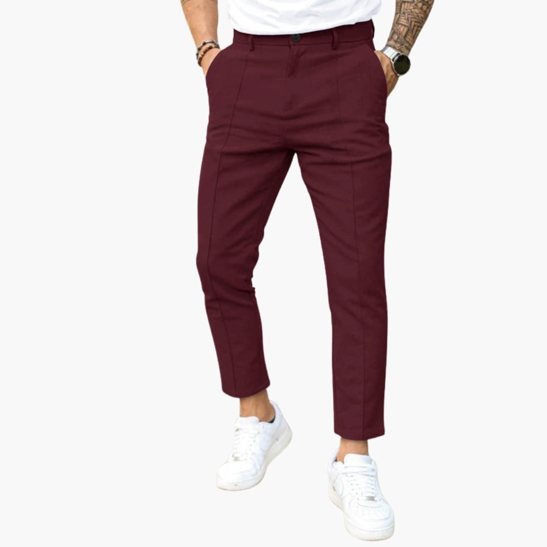 Męskie Spodnie Zwężane do Kostki | Dopasowany Krój i Przeszycie z Przodu | Styl Smart Casual