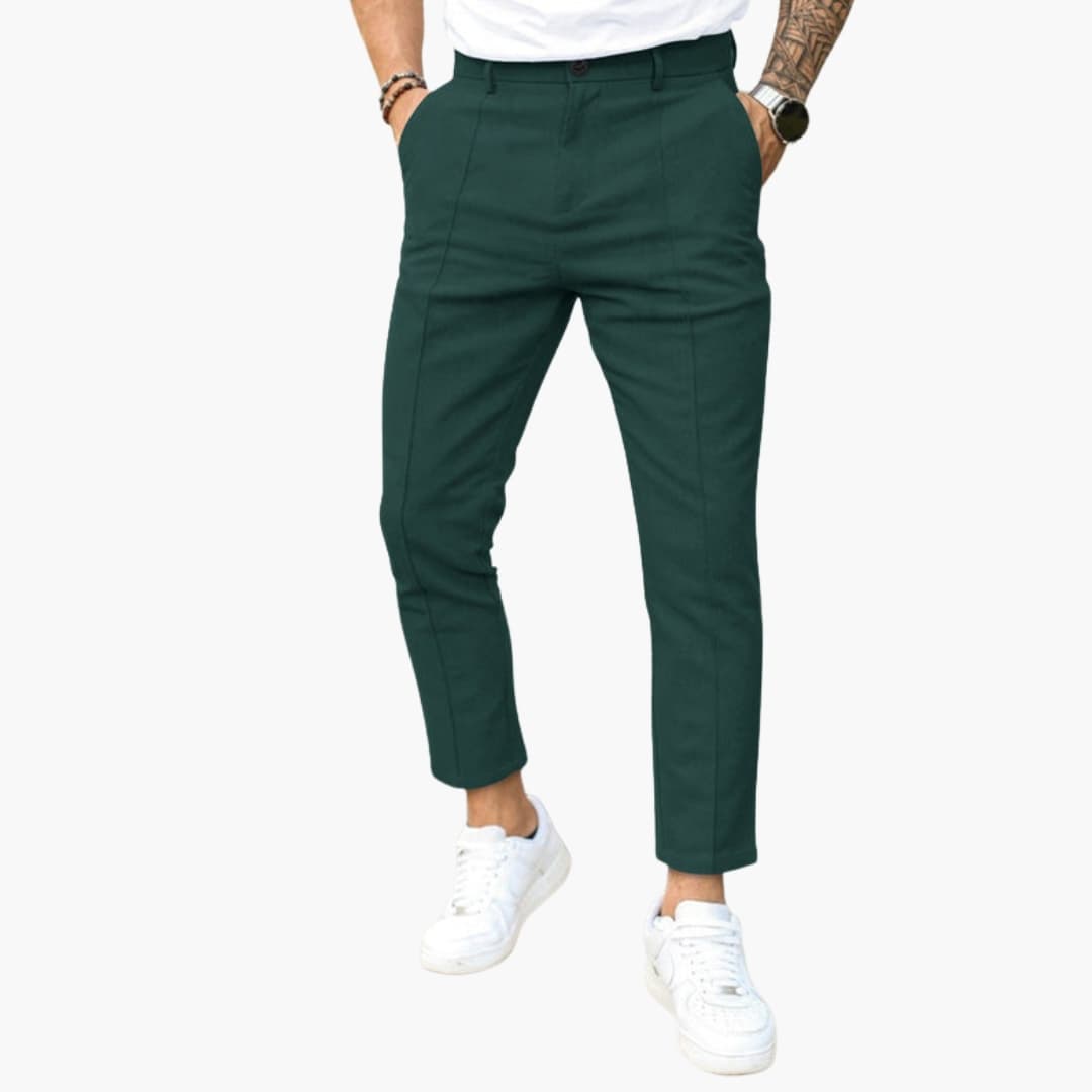 Męskie Spodnie Zwężane do Kostki | Dopasowany Krój i Przeszycie z Przodu | Styl Smart Casual