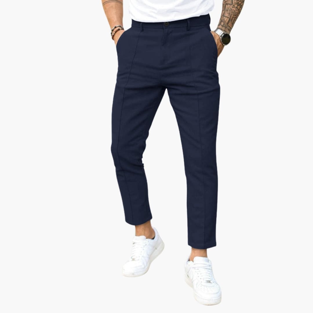 Męskie Spodnie Zwężane do Kostki | Dopasowany Krój i Przeszycie z Przodu | Styl Smart Casual
