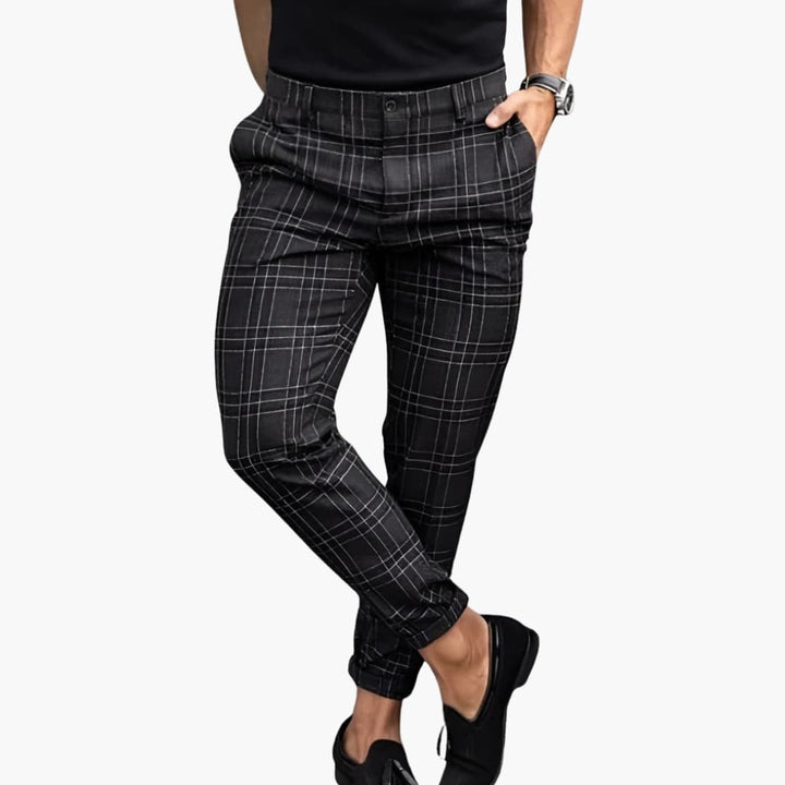 Men's Plaid Pants Slim Fit Side Pockets Tapered Leg | Business
