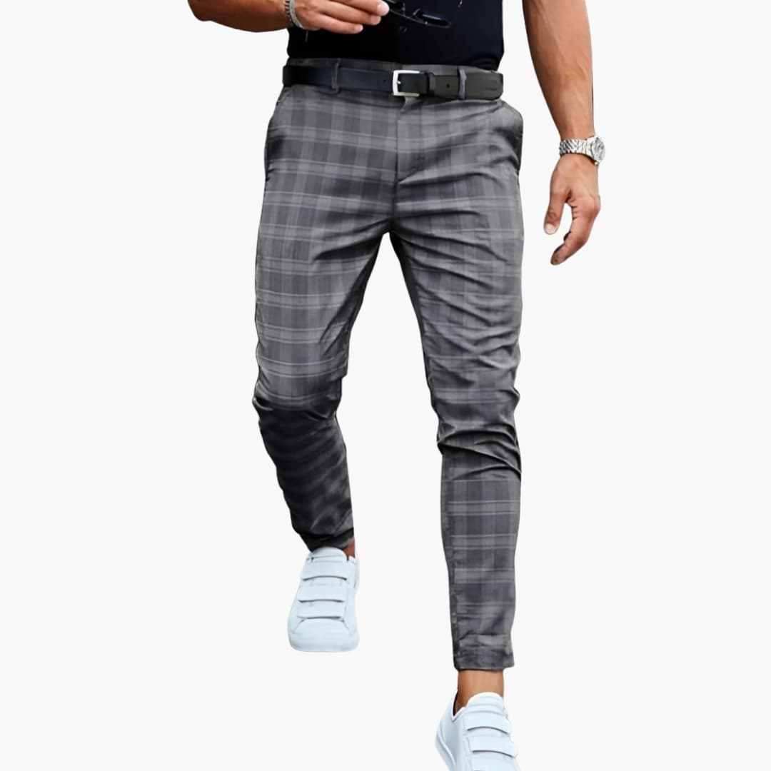 Men's Plaid Pants Slim Fit Side Pockets Tapered Leg | Business