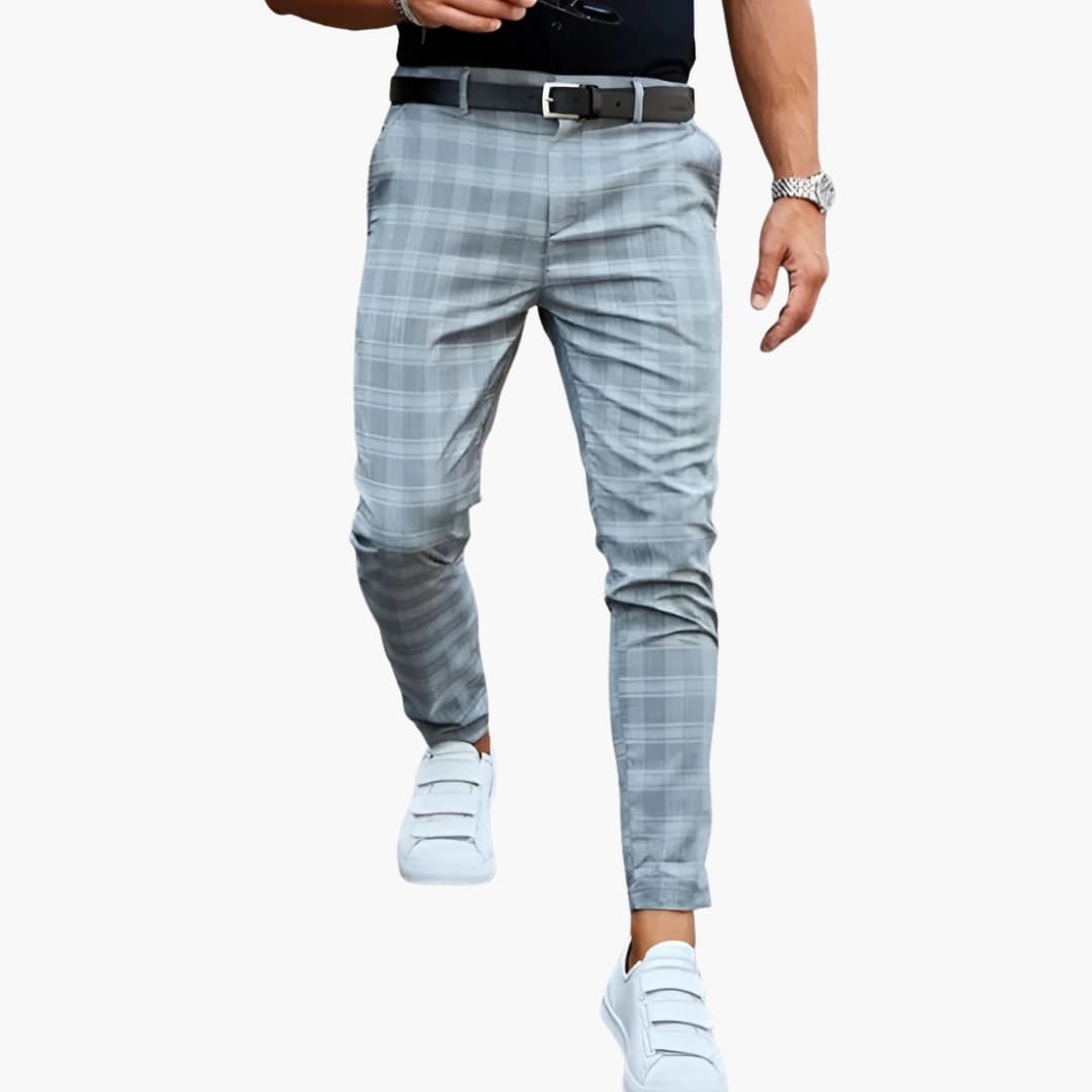 Men's Plaid Pants Slim Fit Side Pockets Tapered Leg | Business