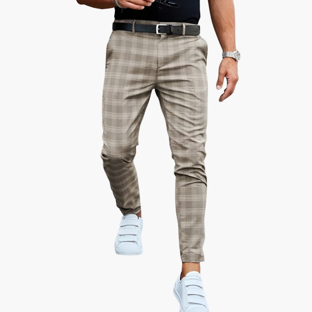 Men's Plaid Pants Slim Fit Side Pockets Tapered Leg | Business