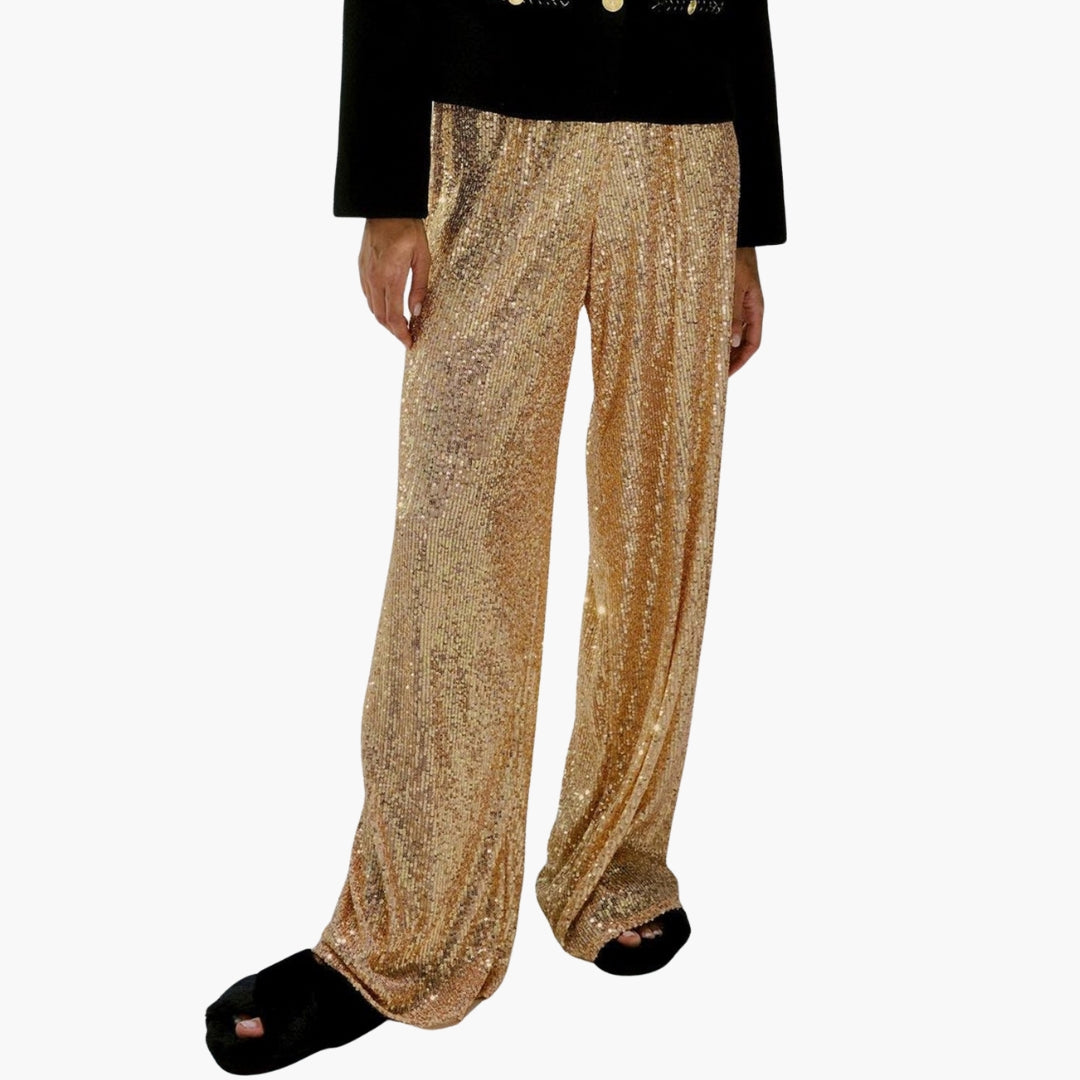 Women's Palazzo Pants | High-Waisted Trousers | Wide Leg and Sequins | Evening Style