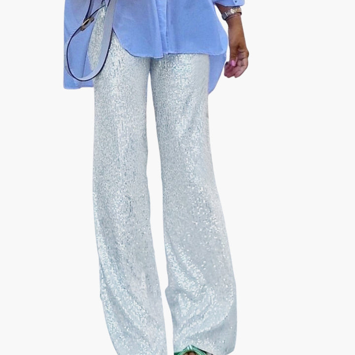 Women's Palazzo Pants | High-Waisted Trousers | Wide Leg and Sequins | Evening Style