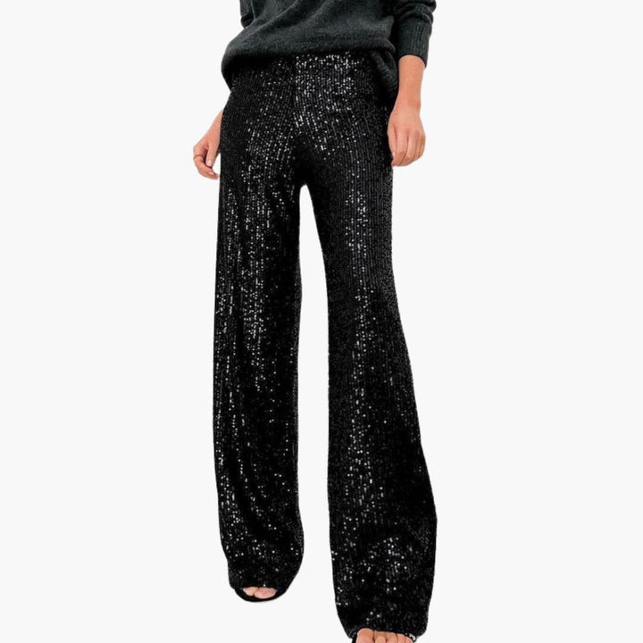 Women's Palazzo Pants | High-Waisted Trousers | Wide Leg and Sequins | Evening Style