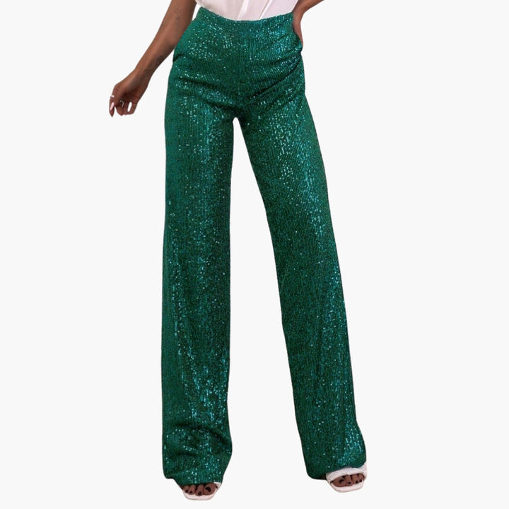 Women's Palazzo Pants | High-Waisted Trousers | Wide Leg and Sequins | Evening Style