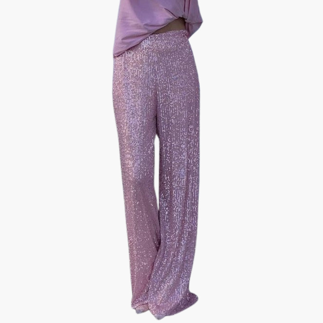 Women's Palazzo Pants | High-Waisted Trousers | Wide Leg and Sequins | Evening Style
