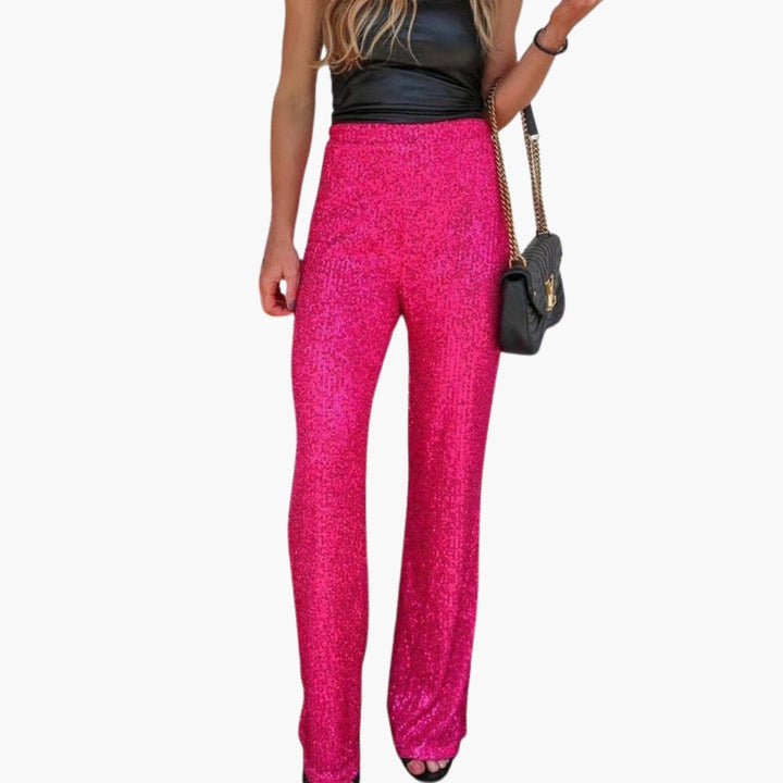 Women's Palazzo Pants | High-Waisted Trousers | Wide Leg and Sequins | Evening Style